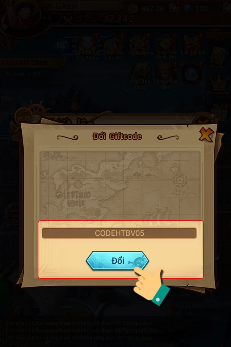 Cách nhận code Hải Tặc Bá Vương mới nhất bước 3