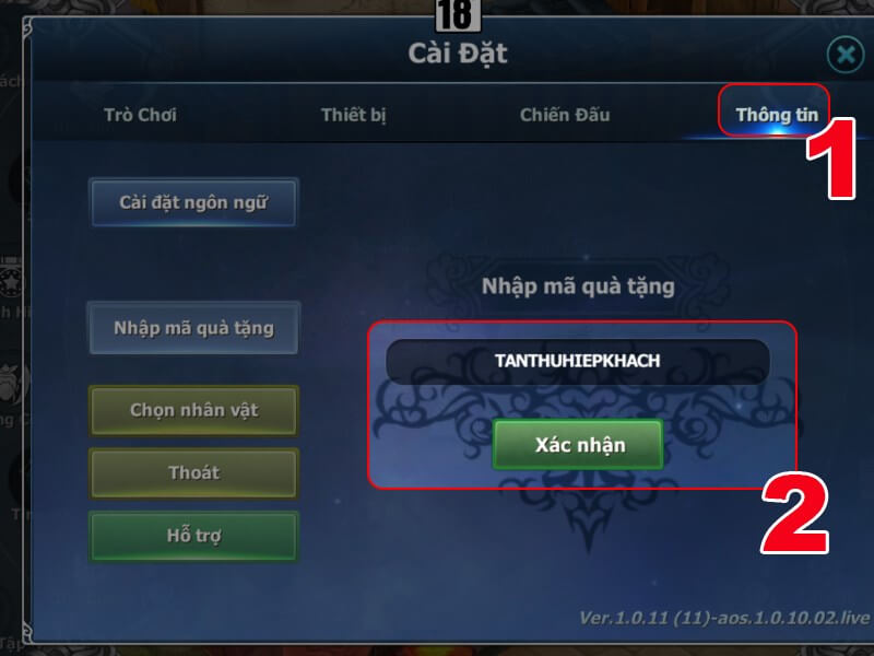 Cách nhận code Hiệp Khách Mobile bước 3