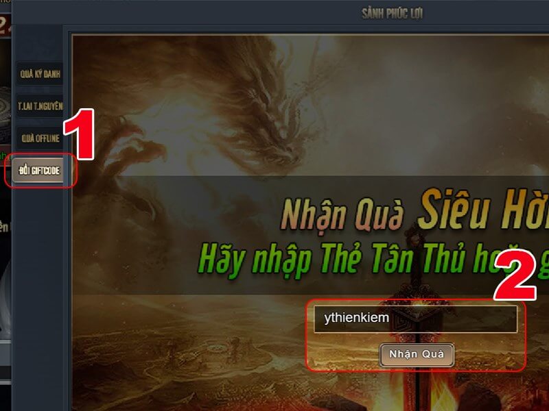 Cách nhập code Ỷ Thiên Long CMN bước 2