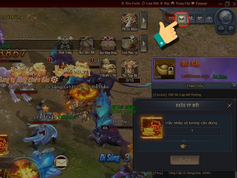 Cách nhập code Ỷ Thiên Long CMN bước 3