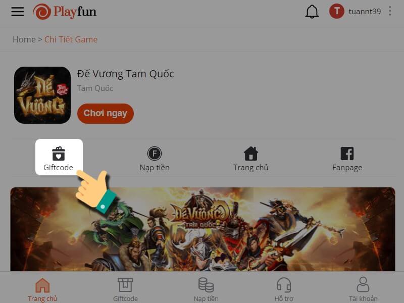 Cách nhận code Đế Vương Tam Quốc mới nhất bước 2_1