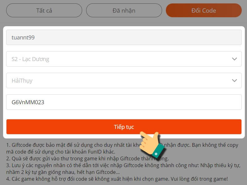 Cách nhận code Đế Vương Tam Quốc mới nhất bước 3